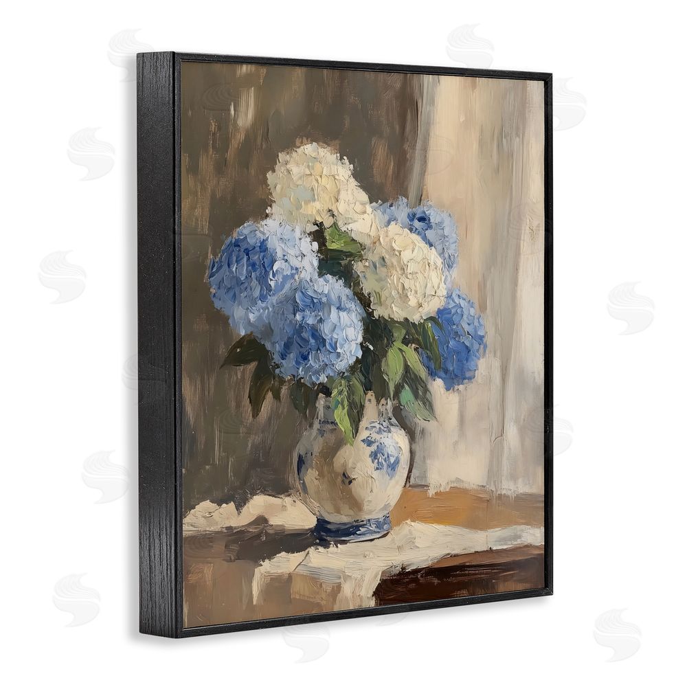 LSR Design Studio Vintage Hydrangea in Ceramic Vase Black Framed Giclee Wall Art Print