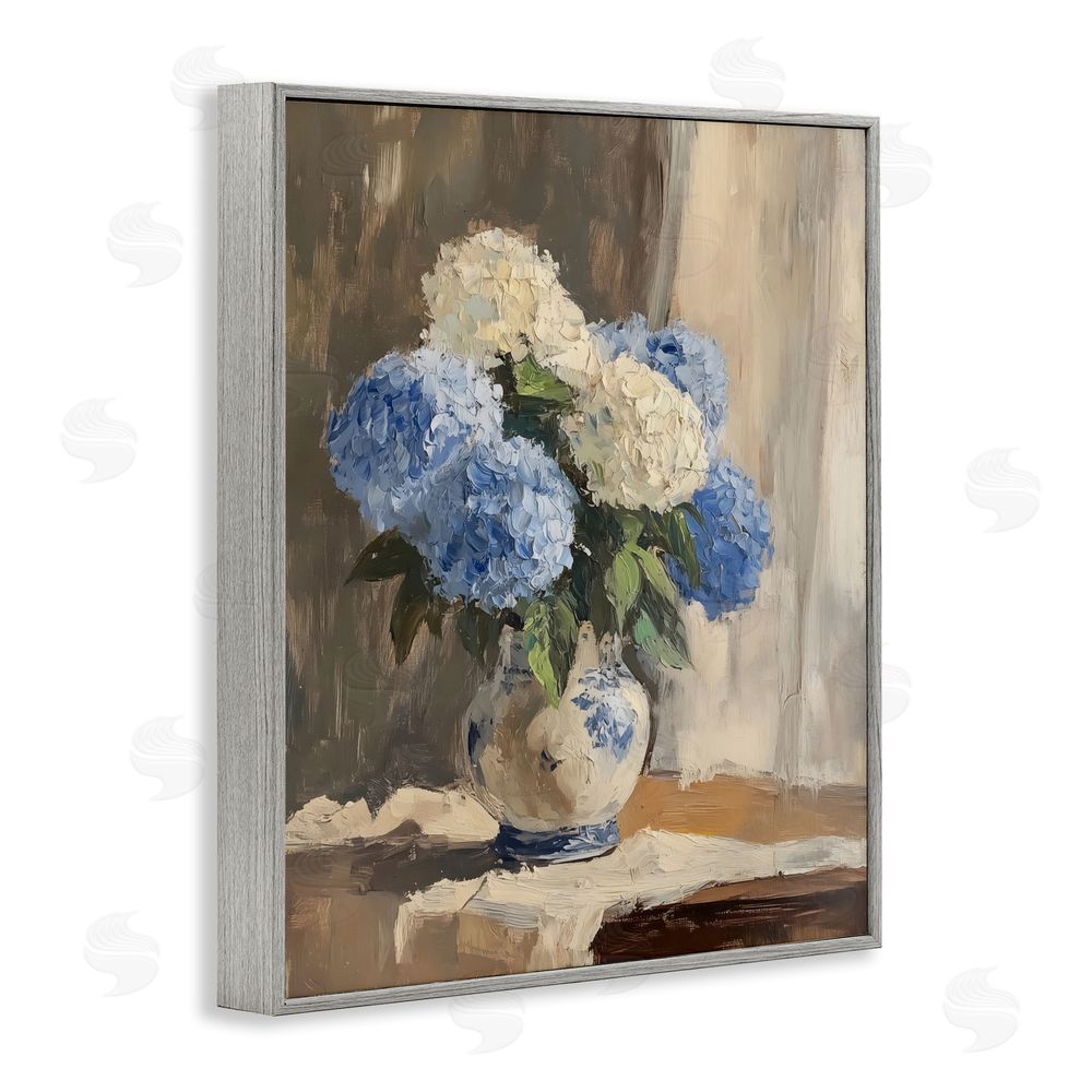 LSR Design Studio Vintage Hydrangea in Ceramic Vase Gray Framed Giclee Wall Art Print