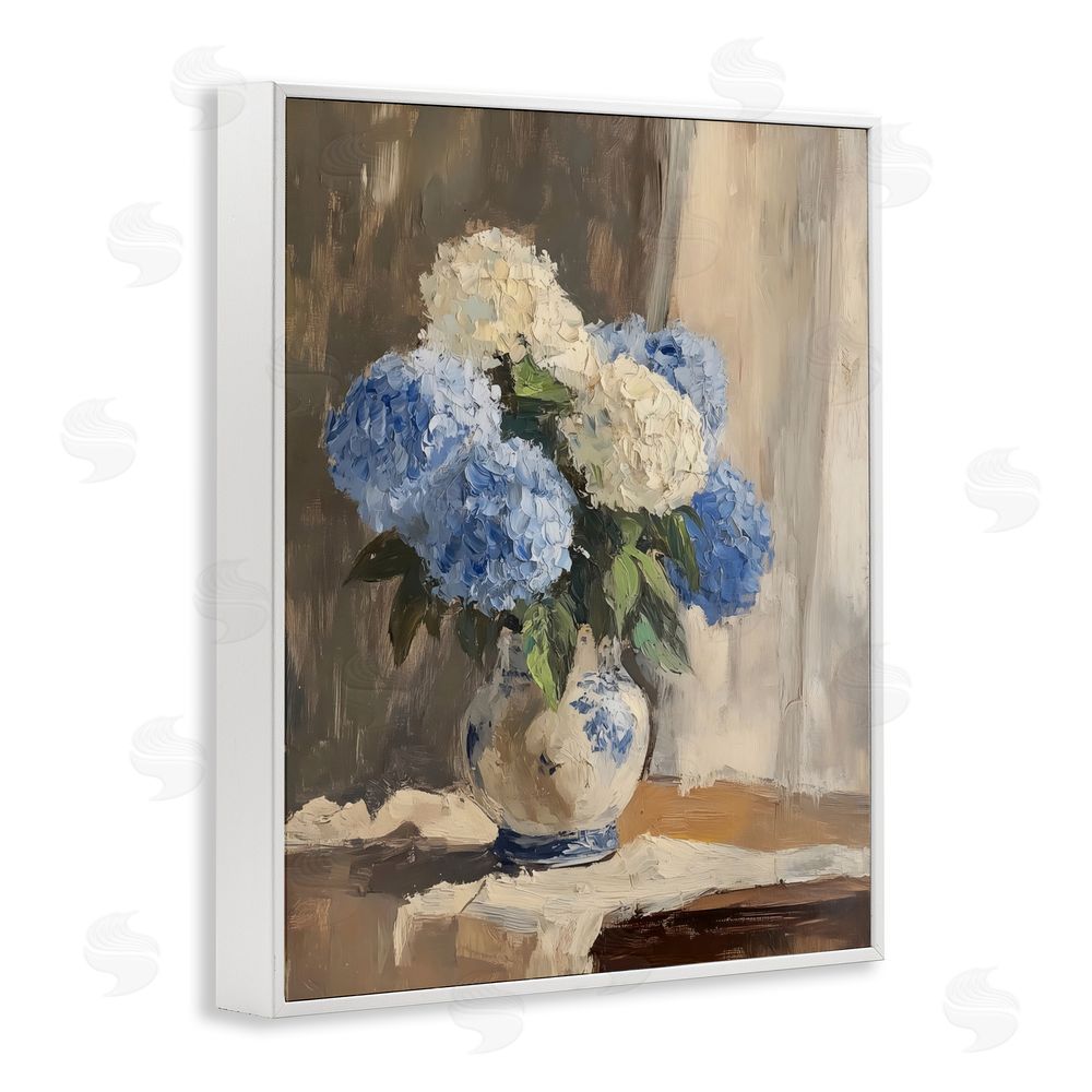 LSR Design Studio Vintage Hydrangea in Ceramic Vase White Framed Giclee Wall Art Print