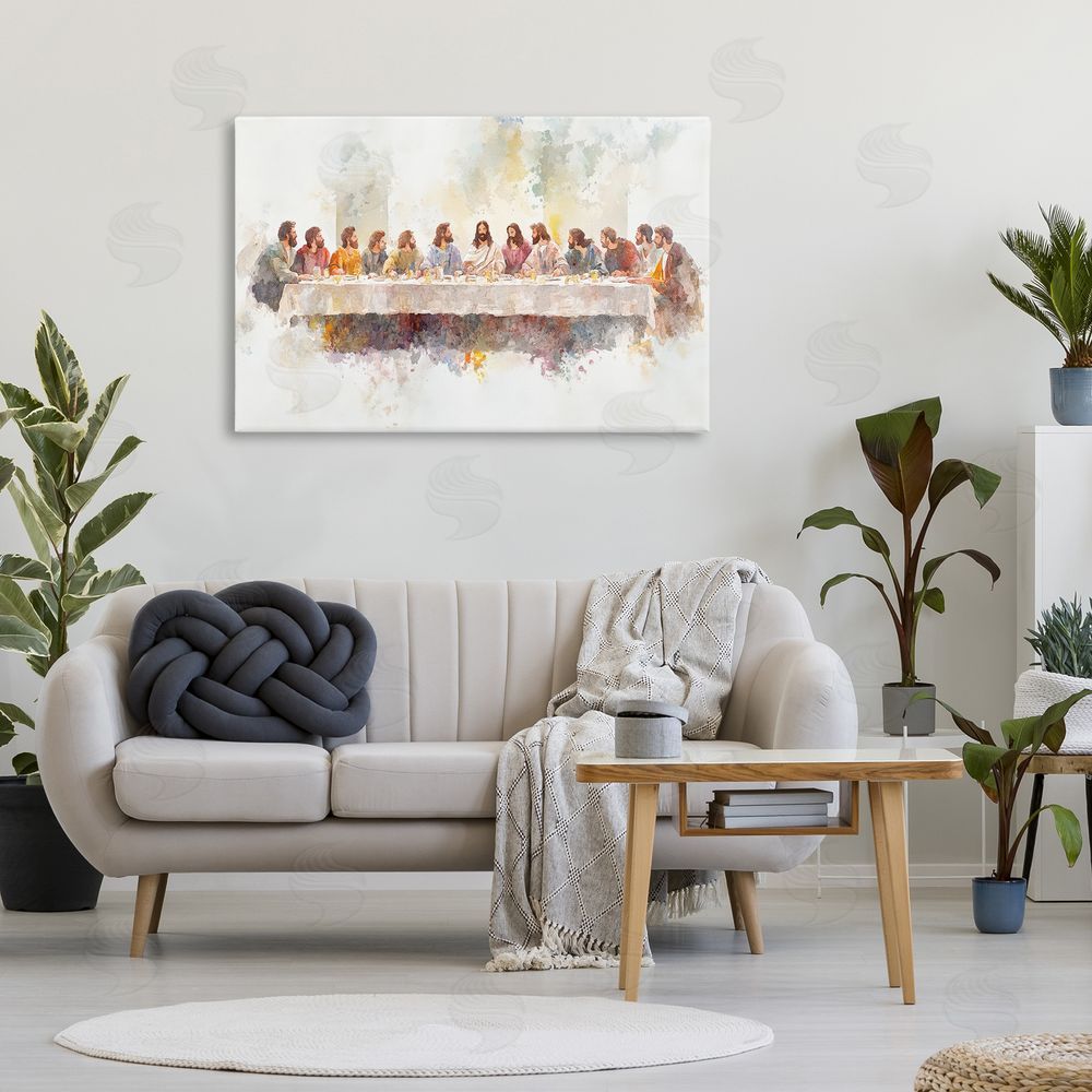 Petal Prints Design Watercolor Supper Spirituality Stretched Canvas on Wall