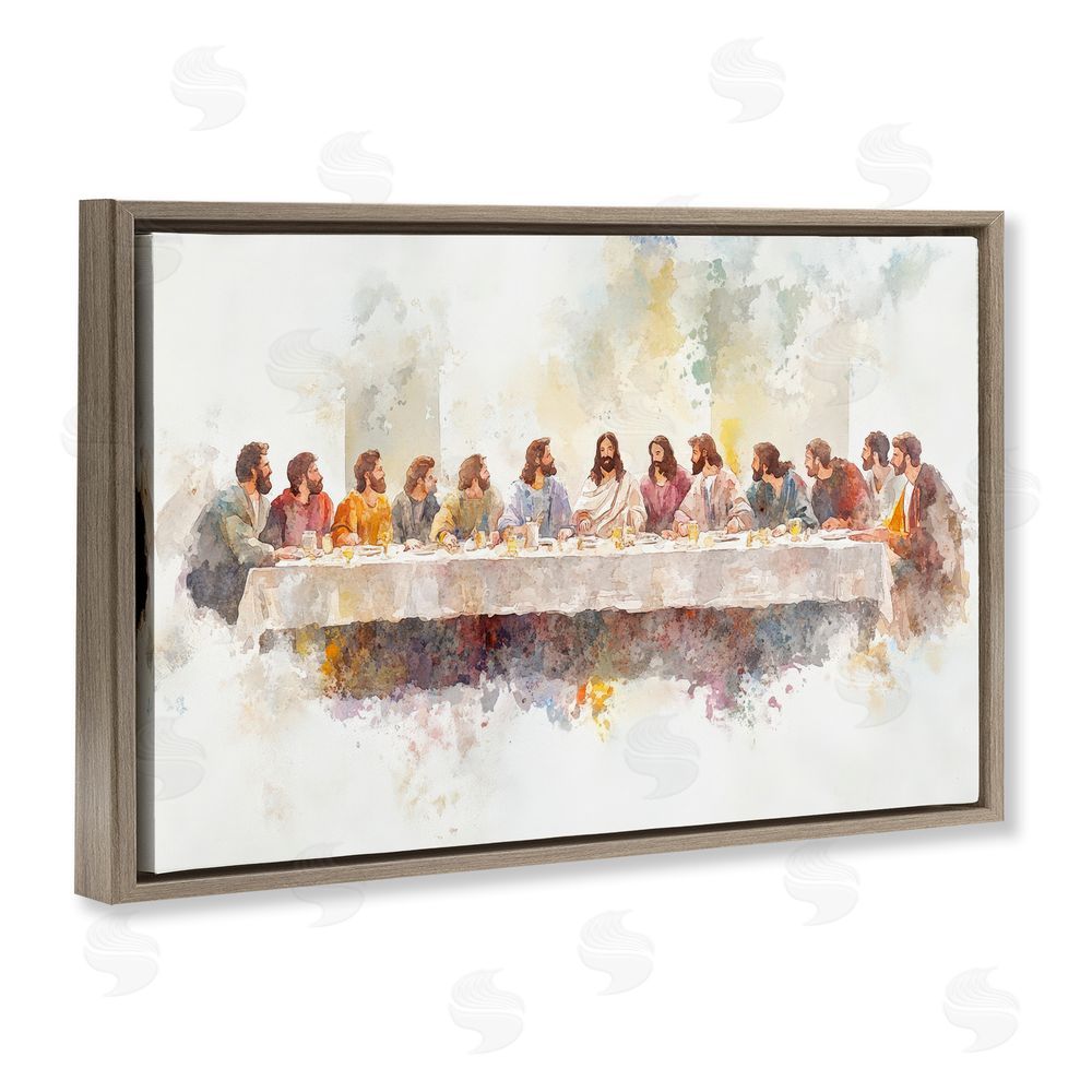 Petal Prints Design Watercolor Supper Spirituality Brown Floating Framed Canvas Wall Art Print