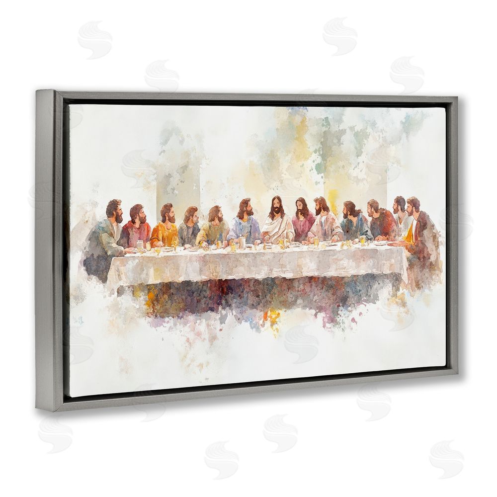 Petal Prints Design Watercolor Supper Spirituality Gray Floating Framed Canvas Wall Art Print