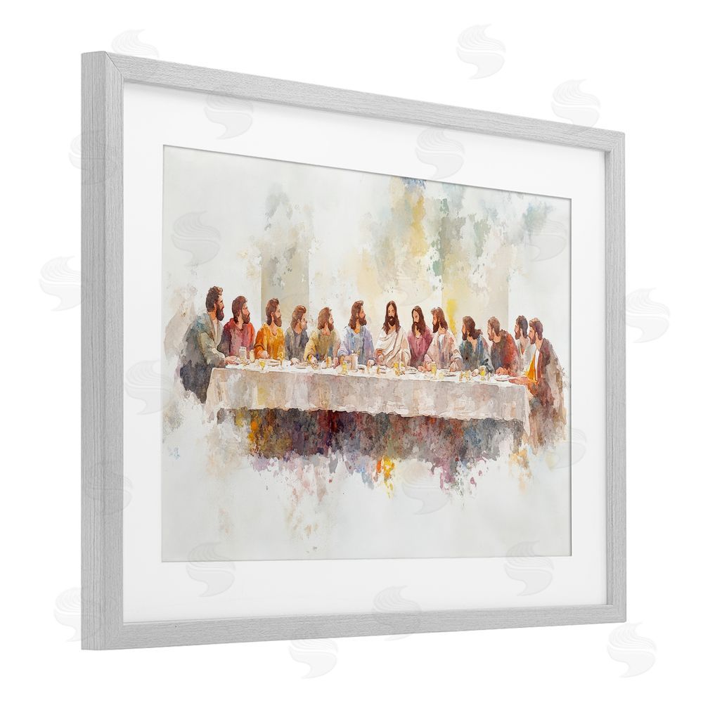 Petal Prints Design Watercolor Supper Spirituality Gray Framed Print Under Glass with White Mat Wall Art
