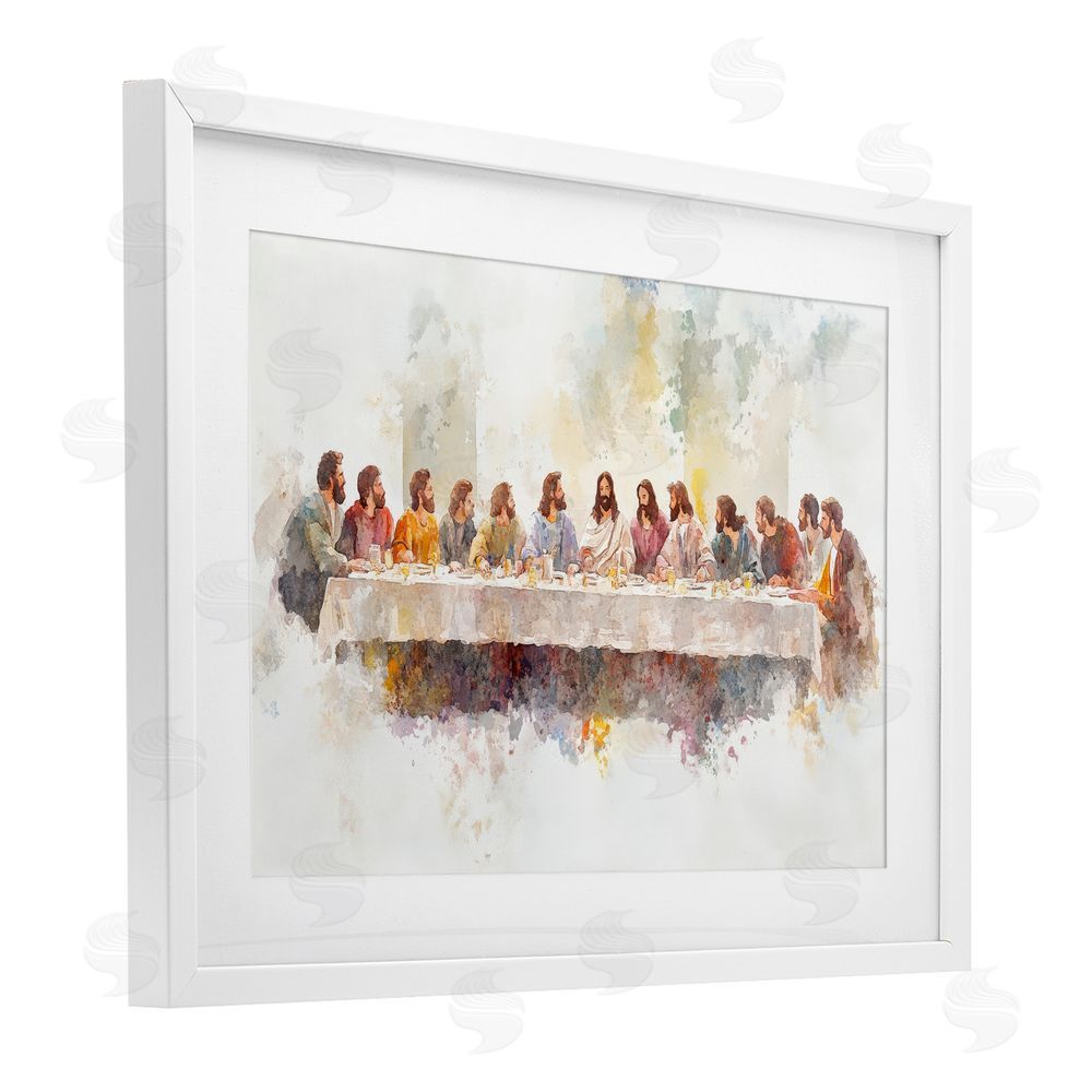 Petal Prints Design Watercolor Supper Spirituality White Framed Print Under Glass with White Mat Wall Art