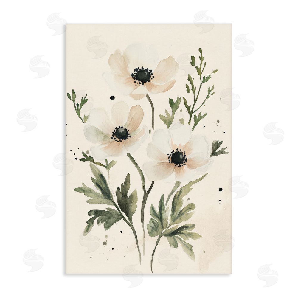 Petal Prints Design Soft White Anemone Floral Stretched Canvas Wall Art Print