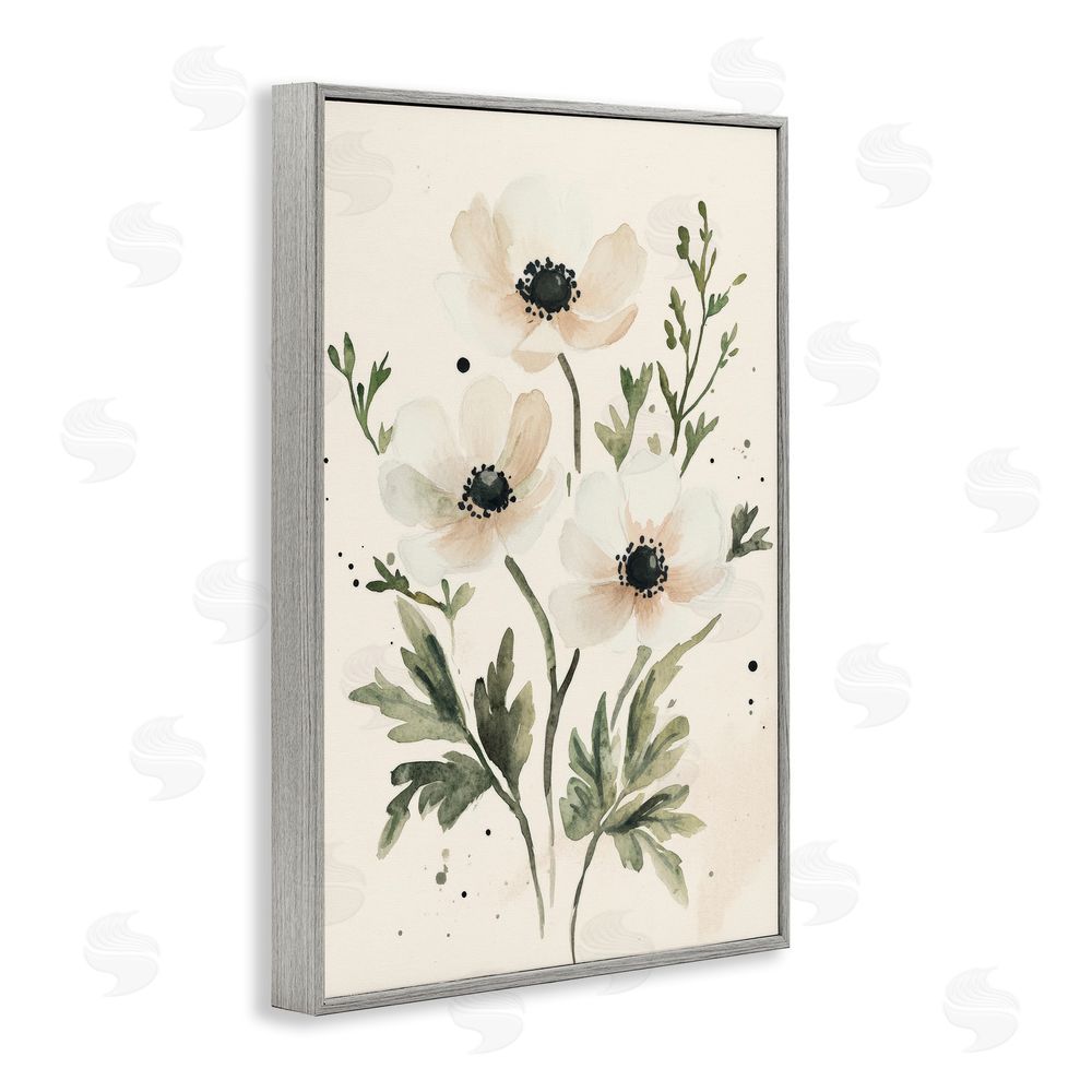 Petal Prints Design Soft White Anemone Floral Gray Framed Giclee Wall Art Print