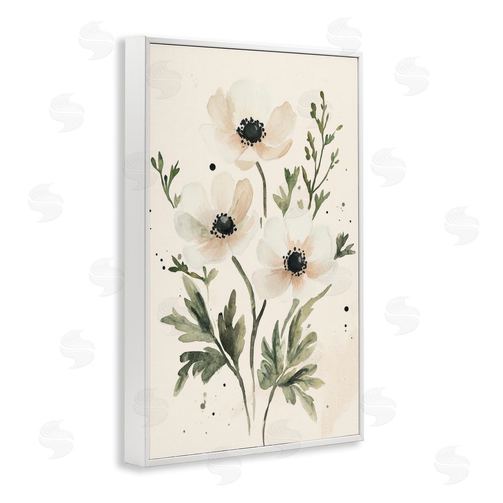Petal Prints Design Soft White Anemone Floral White Framed Giclee Wall Art Print