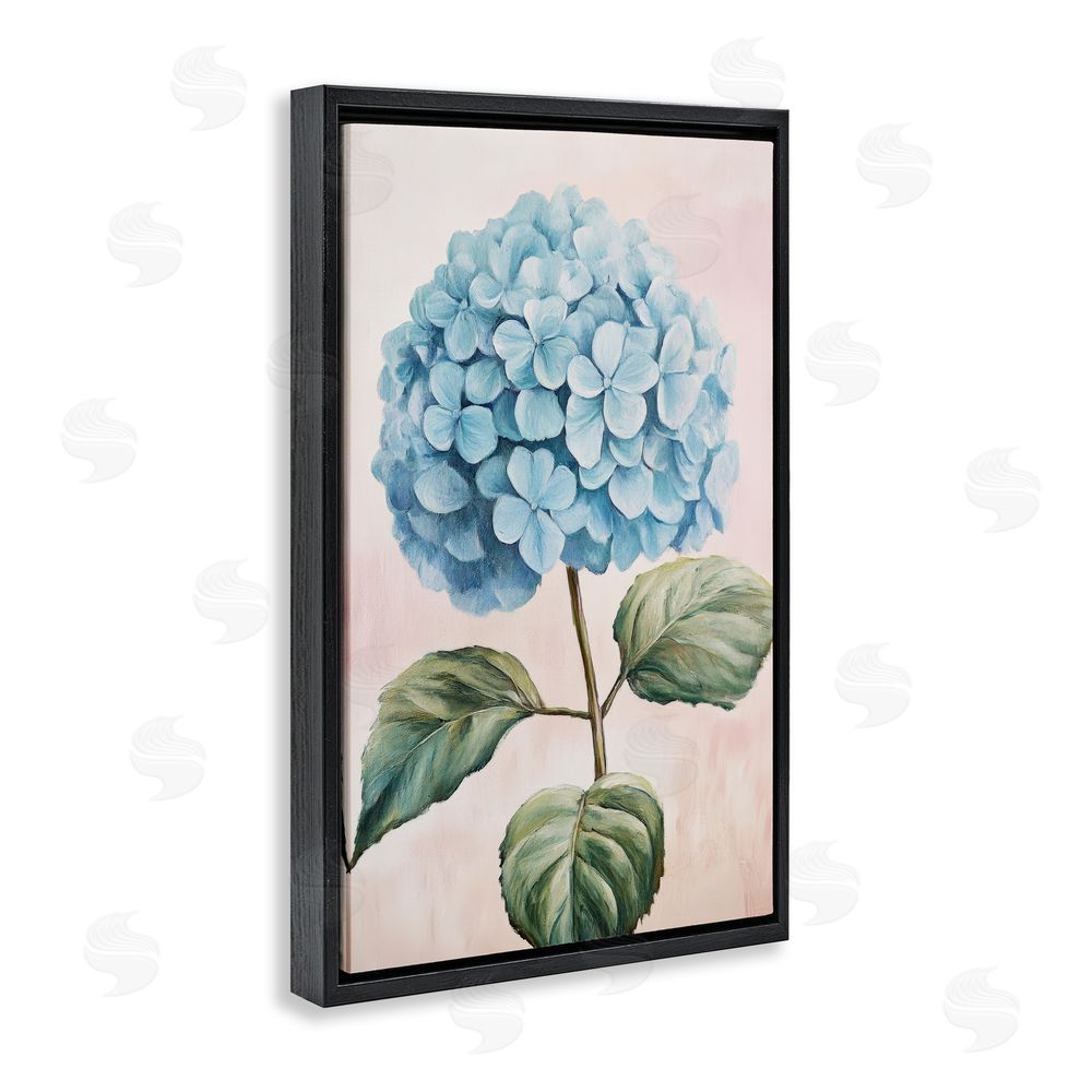 Petal Prints Design Delicate Baby Blue Hydrangea Black Floating Frame Canvas Wall Art Print