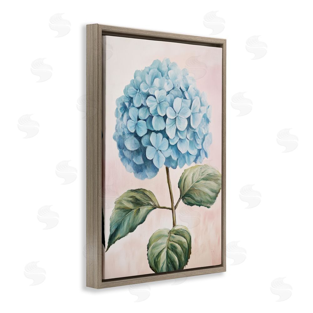 Petal Prints Design Delicate Baby Blue Hydrangea Brown Floating Frame Canvas Wall Art Print