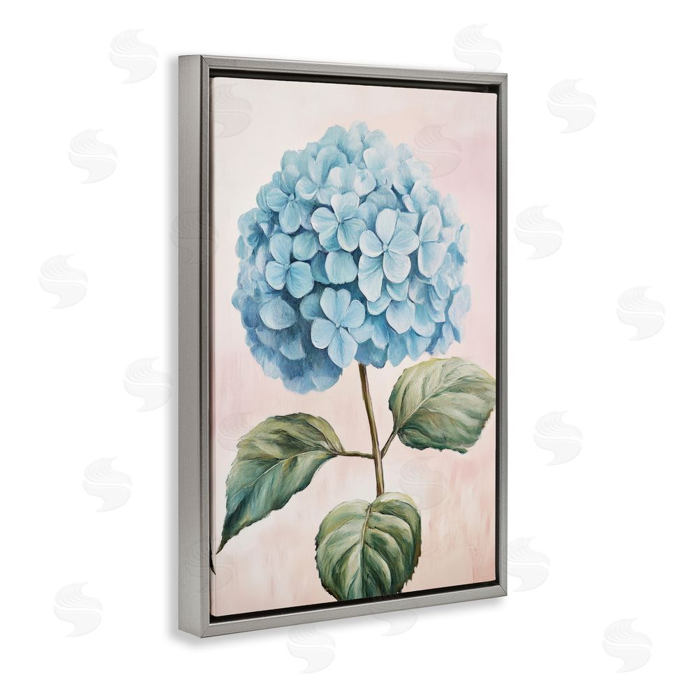 Petal Prints Design Delicate Baby Blue Hydrangea Gray Floating Frame Canvas Wall Art Print