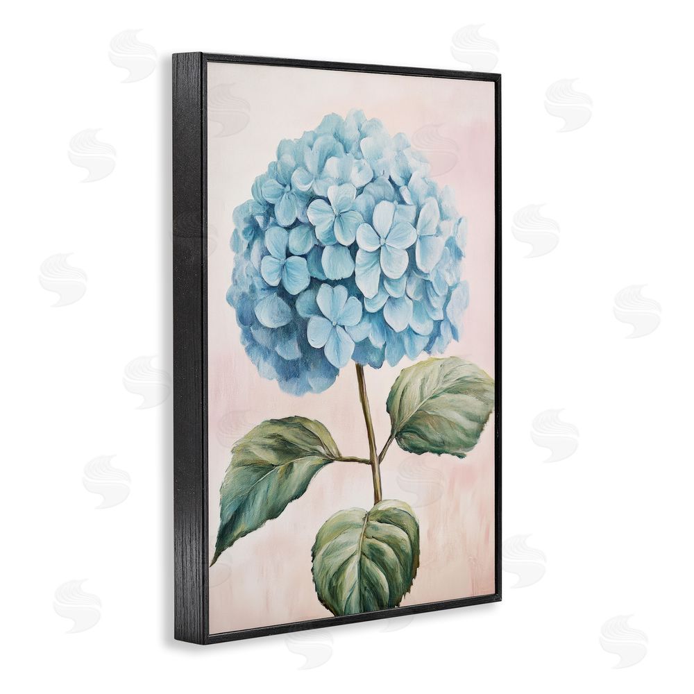 Petal Prints Design Delicate Baby Blue Hydrangea Black Framed Giclee Wall Art Print