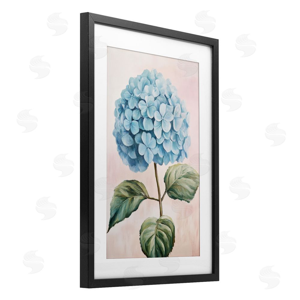 Petal Prints Design Delicate Baby Blue Hydrangea Black Framed Print Under Glass Wall Art