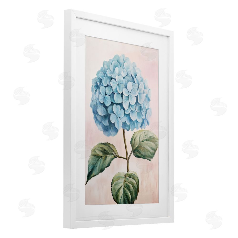 Petal Prints Design Delicate Baby Blue Hydrangea White Framed Print Under Glass Wall Art