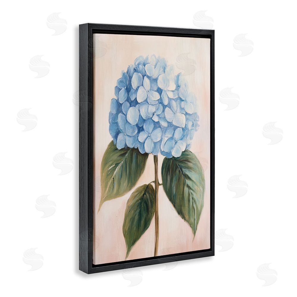 Petal Prints Design Baby Blue Hydrangea Black Floating Frame Stretched Canvas Wall Art Print