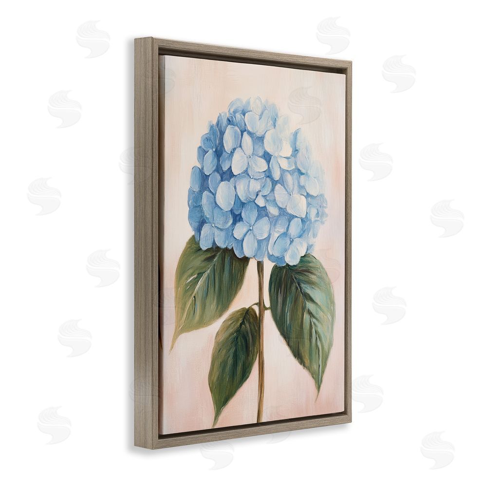 Petal Prints Design Baby Blue Hydrangea Brown Floating Frame Stretched Canvas Wall Art Print