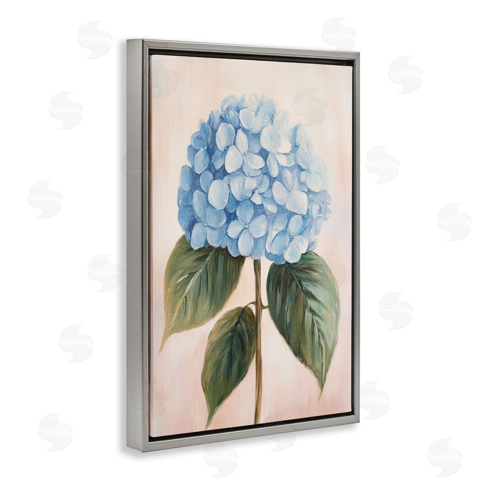 Petal Prints Design Baby Blue Hydrangea Gray Floating Frame Stretched Canvas Wall Art Print