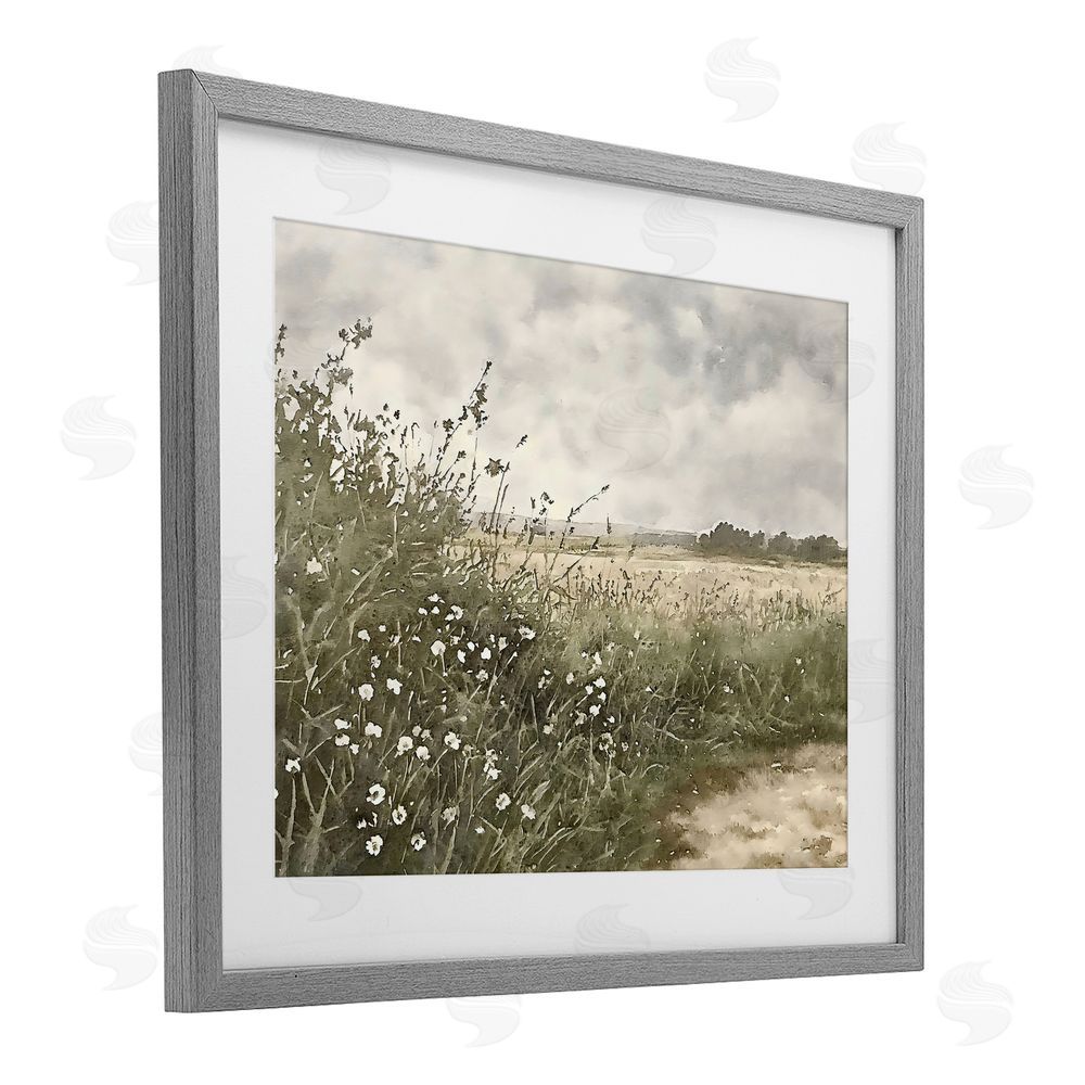 Riley B Soft Meadow Landscape at Dusk Gray Framed Print Under Glass with White Mat Wall Art