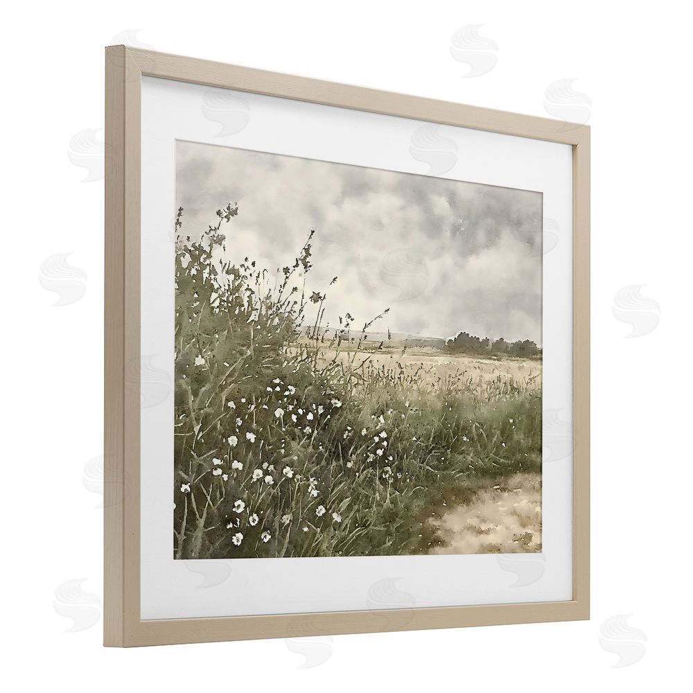 Riley B Soft Meadow Landscape at Dusk Brown Framed Print Under Glass with White Mat Wall Art