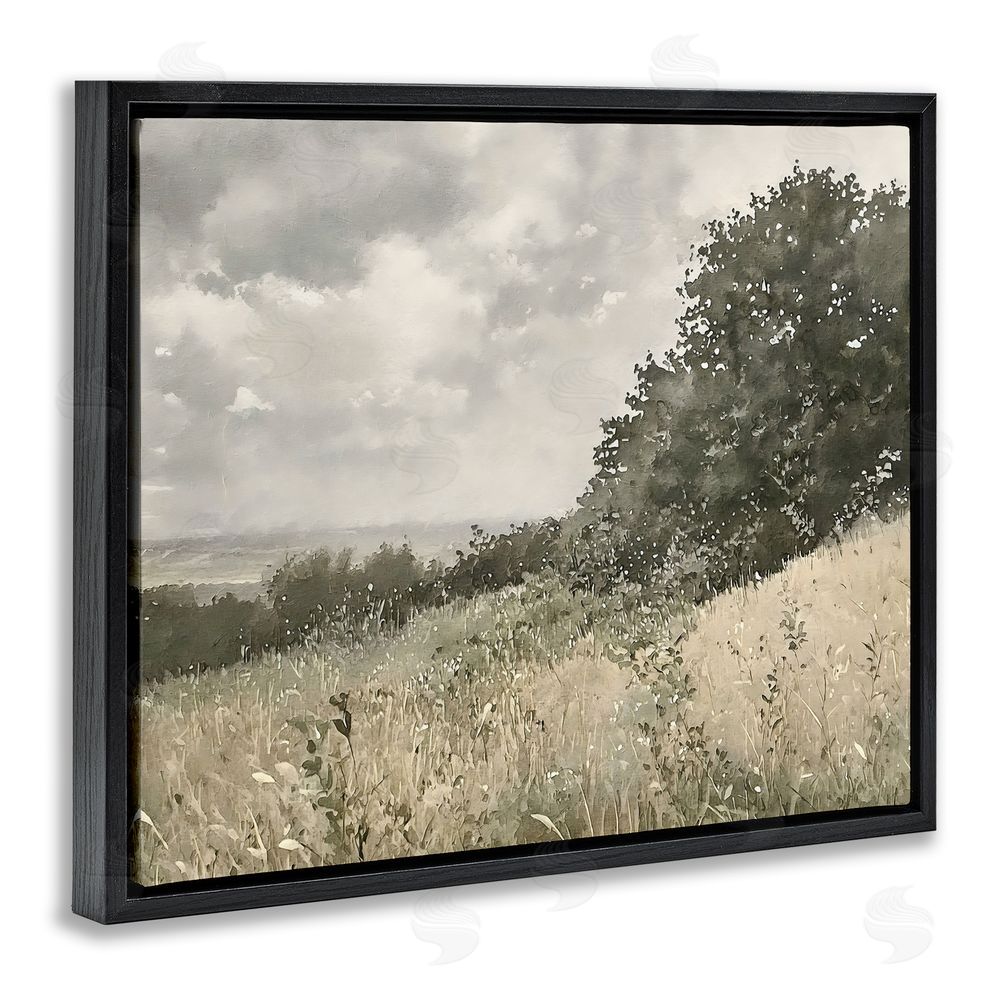 Riley B Soft & Subtle Meadow Landscape Black Floating Framed Canvas Wall Art Print