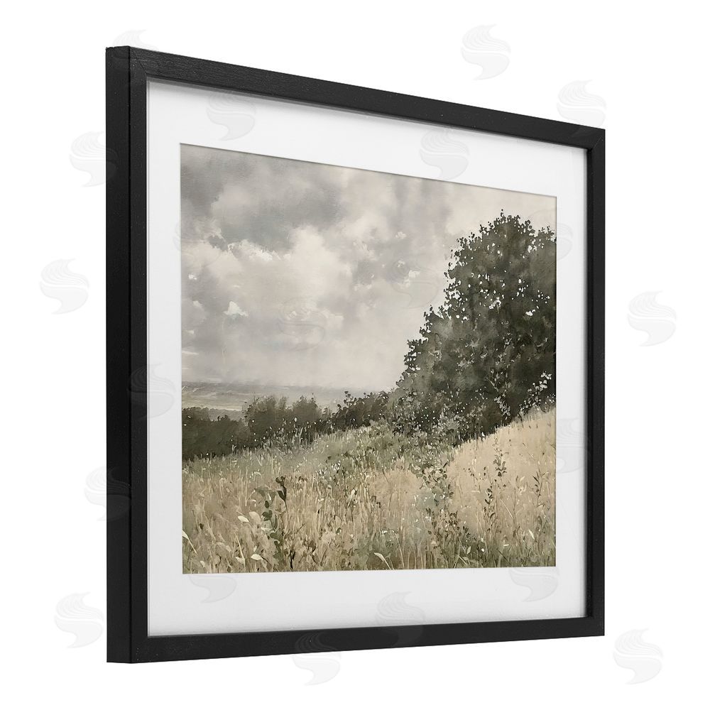 Riley B Soft & Subtle Meadow Landscape Black Framed Print Under Glass with White Mat Wall Art