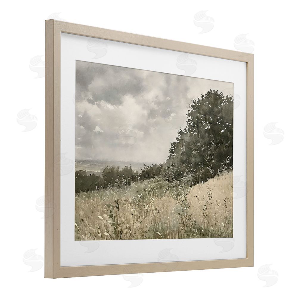Riley B Soft & Subtle Meadow Landscape Brown Framed Print Under Glass with White Mat Wall Art
