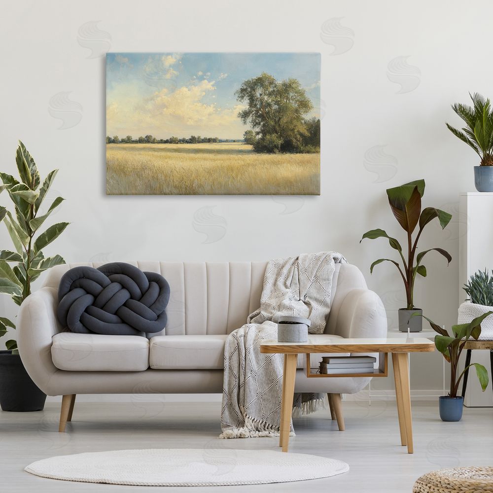 Petal Prints Design Serene Wheat Field at Noon Stretched Canvas on Wall