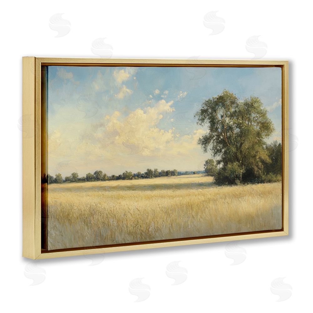 Petal Prints Design Serene Wheat Field at Noon Gold Floating Framed Canvas Wall Art Print