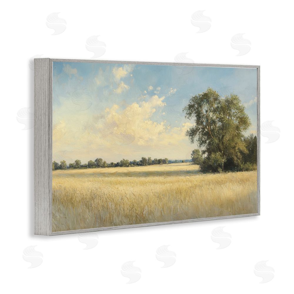 Petal Prints Design Serene Wheat Field at Noon Gray Framed Giclee Wall Art Print