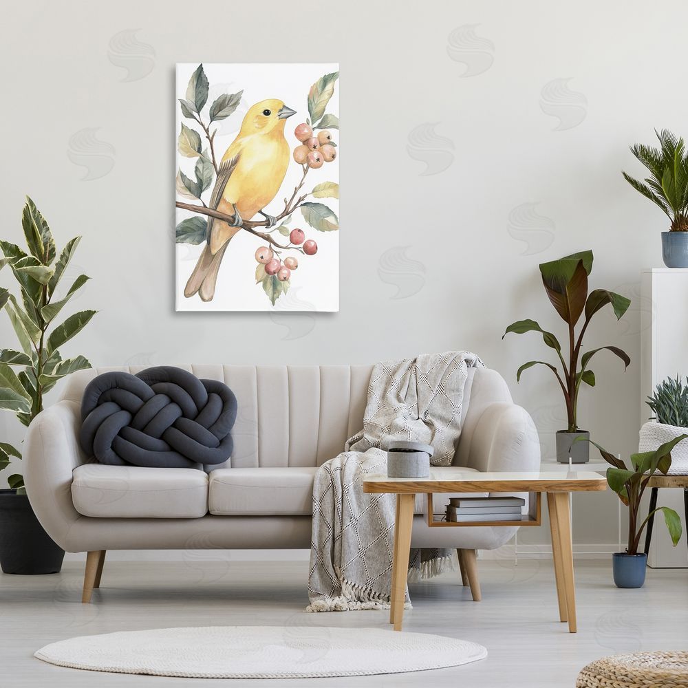 Petal Prints Design Sun Lit Bird on Branch Stretched Canvas on Wall