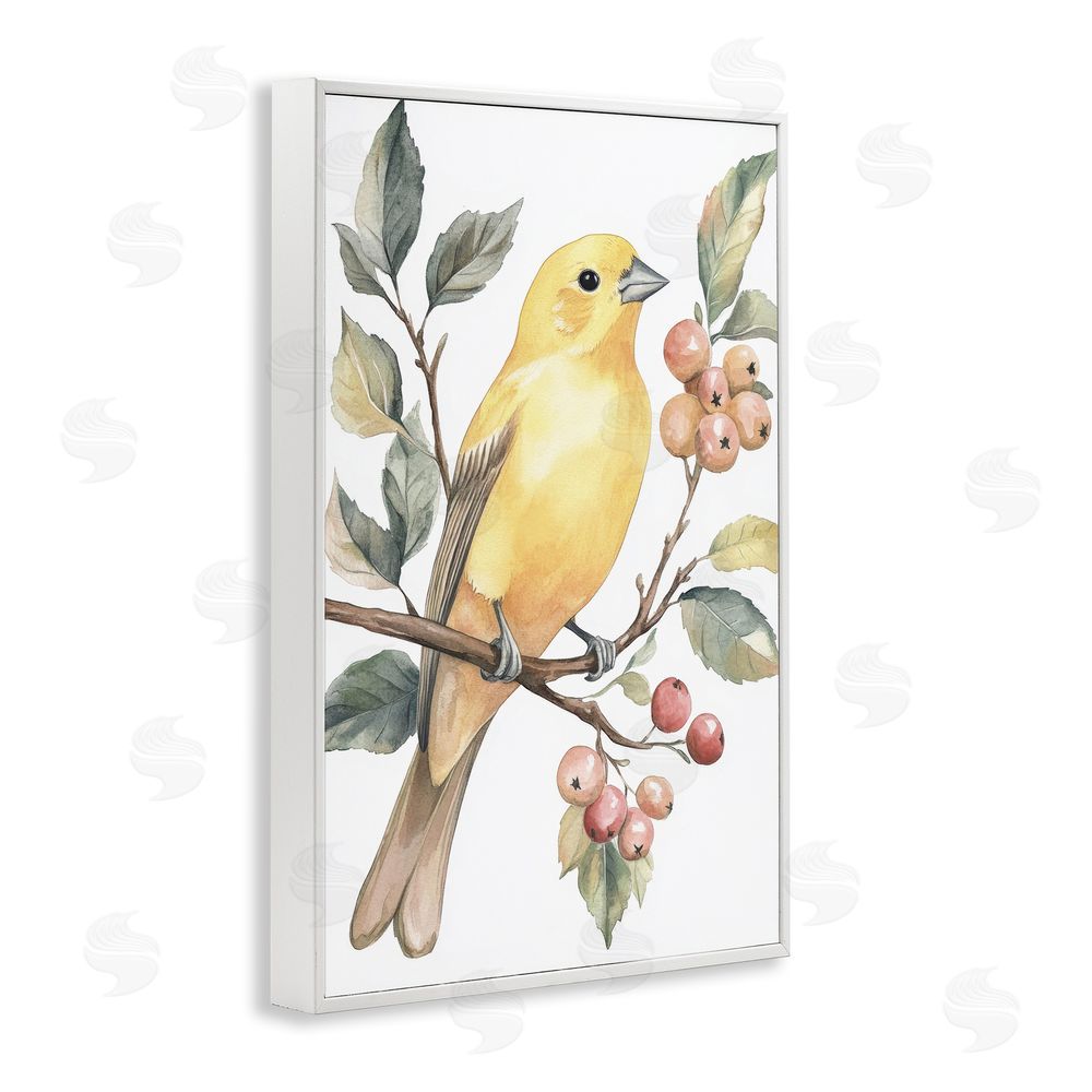 Petal Prints Design Sun Lit Bird on Branch White Framed Giclee Wall Art Print