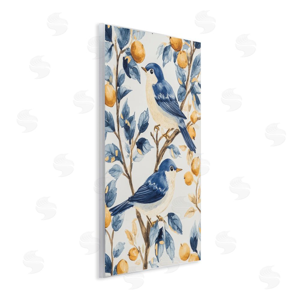 Petal Prints Design Sweet Blue Birds on Lemon Branch Wall Plaque Printed Art