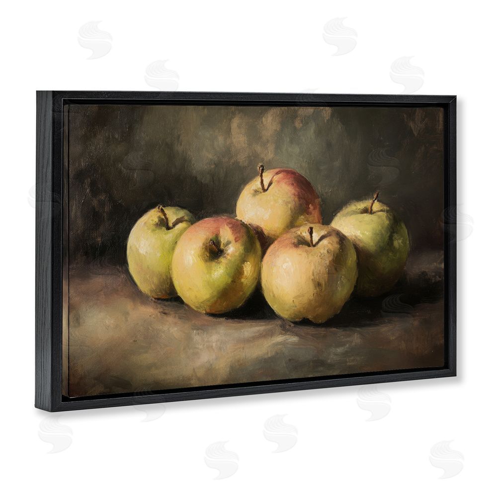 Petal Prints Design Apples in Soft Shadow Black Floating Frame Stretched Canvas Wall Art Print