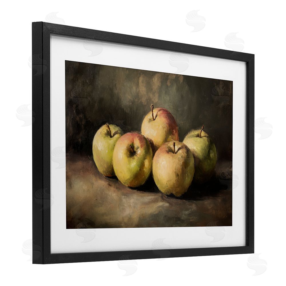 Petal Prints Design Apples in Soft Shadow Black Framed Print Under Glass with Matting Wall Art