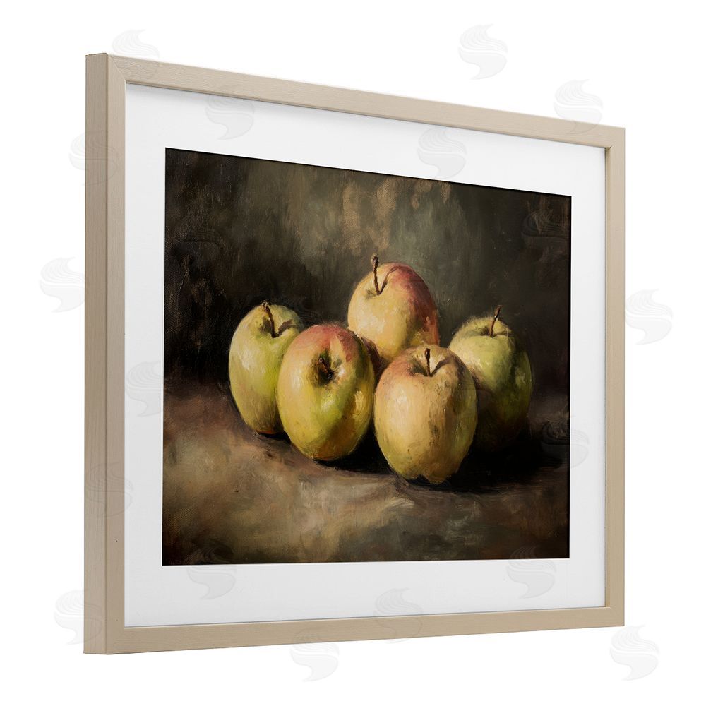 Petal Prints Design Apples in Soft Shadow Brown Framed Print Under Glass with Matting Wall Art