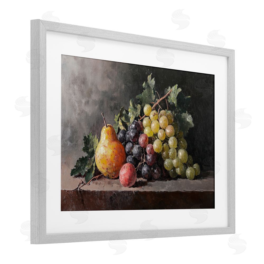 Petal Prints Design Bountiful Fruit Classic Still Life Gray Framed Print Under Glass with Matting Wall Art
