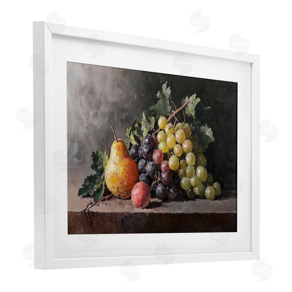 Petal Prints Design Bountiful Fruit Classic Still Life White Framed Print Under Glass with Matting Wall Art