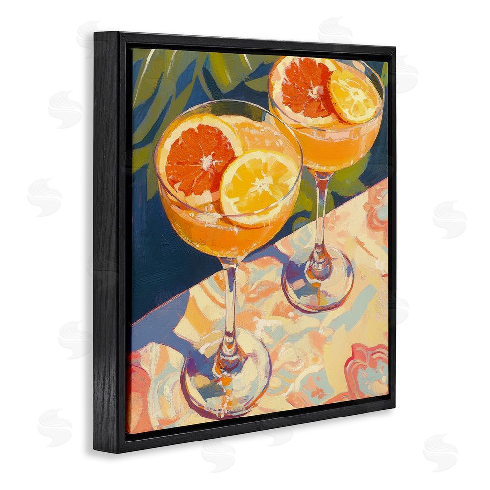 Petal Prints Design Fruity Summer Cocktails Black Floating Framed Canvas Wall Art