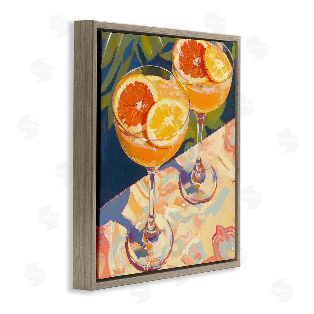 Petal Prints Design Fruity Summer Cocktails Brown Floating Framed Canvas Wall Art