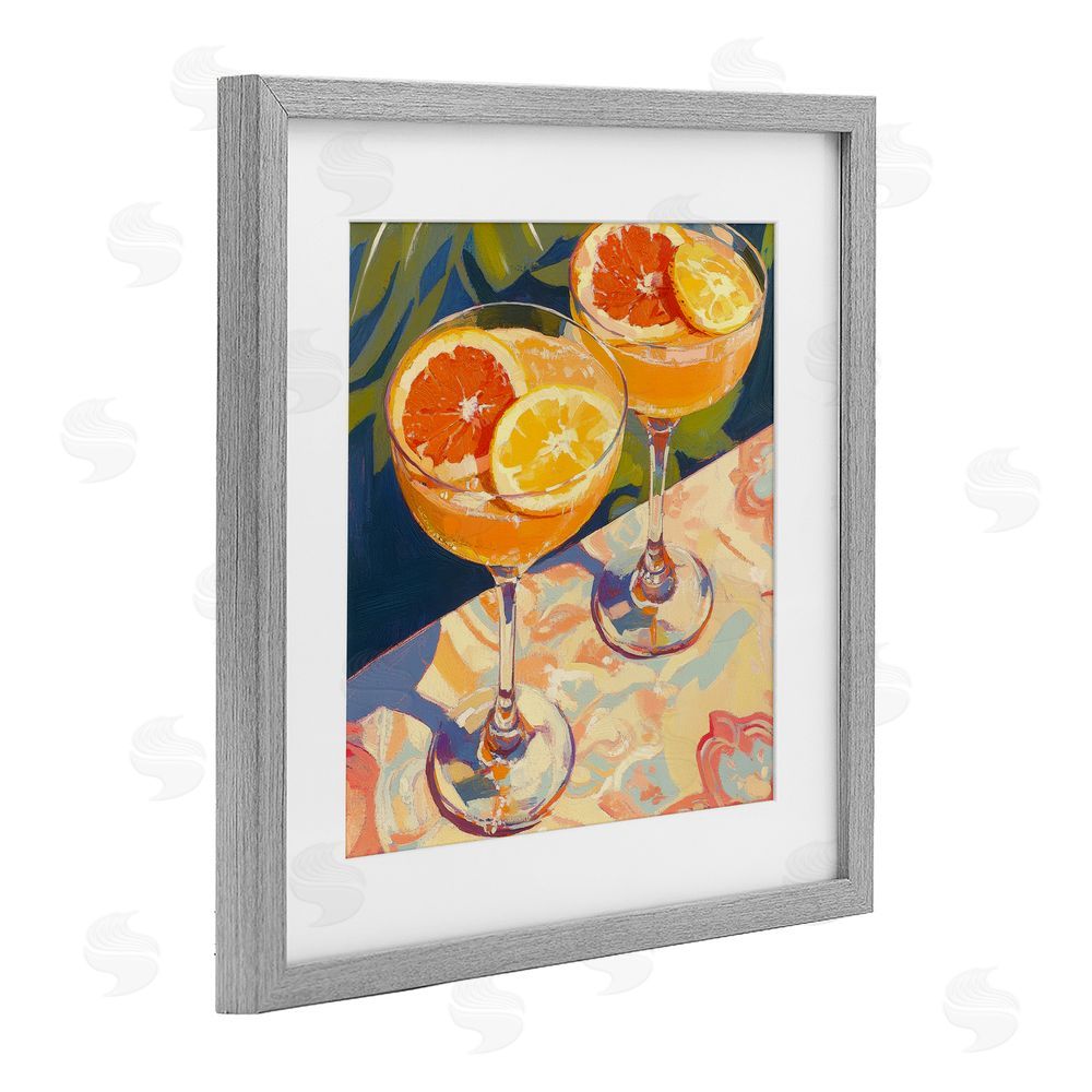 Petal Prints Design Fruity Summer Cocktails Gray Framed Print Under Glass Wall Art