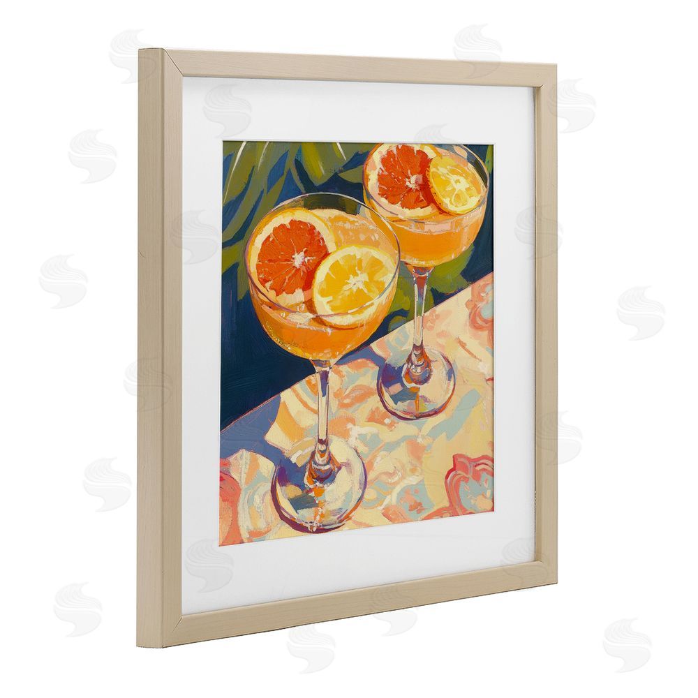 Petal Prints Design Fruity Summer Cocktails Brown Framed Print Under Glass Wall Art