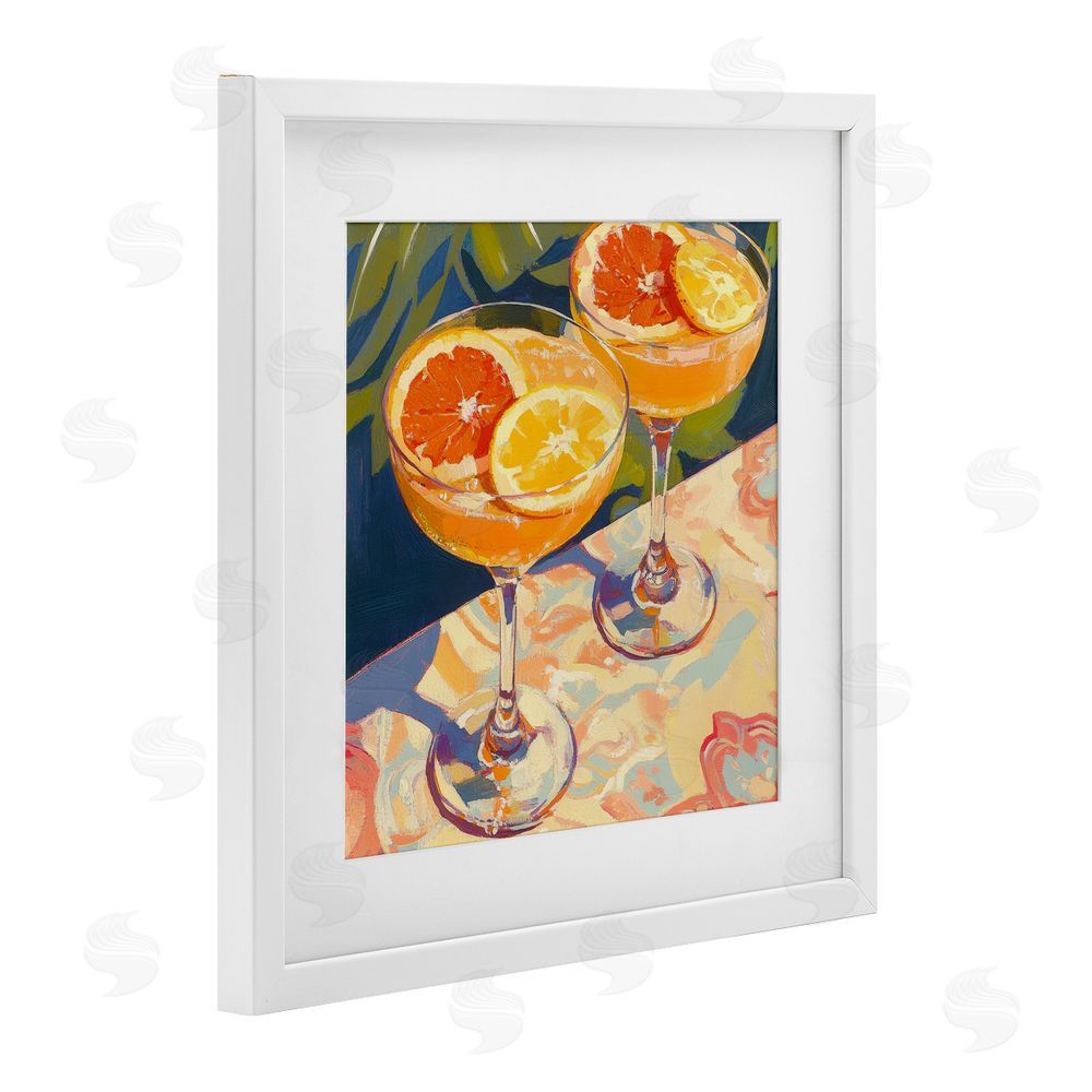 Petal Prints Design Fruity Summer Cocktails White Framed Print Under Glass Wall Art