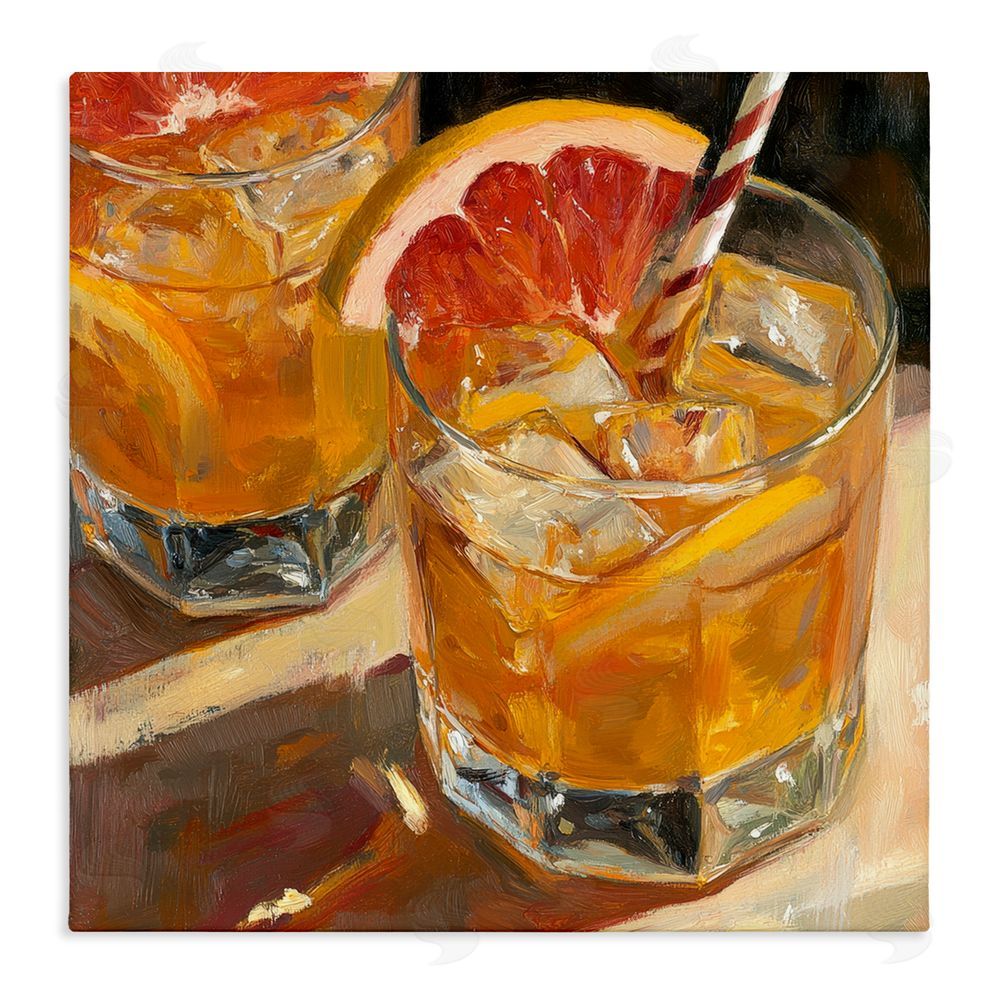 Petal Prints Design Grapefruit Cocktail with Ice Cubes Stretched Canvas Wall Art