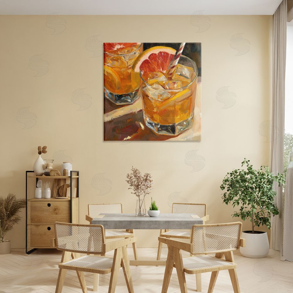 Petal Prints Design Grapefruit Cocktail with Ice Cubes Stretched Canvas Wall Art in Room