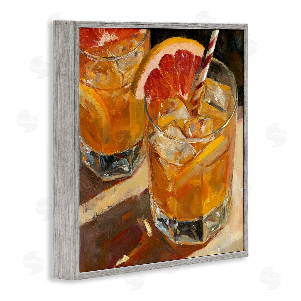 Petal Prints Design Grapefruit Cocktail with Ice Cubes Gray Framed Giclee Wall Art