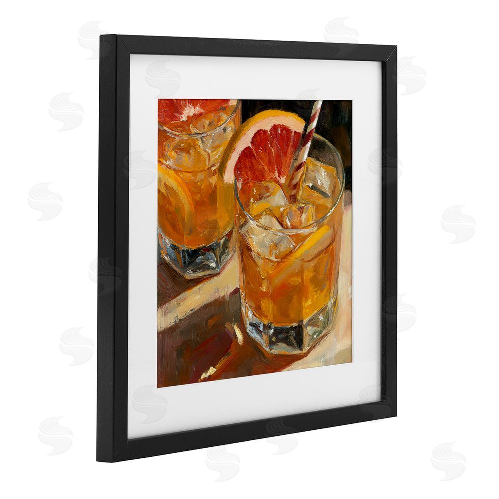 Petal Prints Design Grapefruit Cocktail with Ice Cubes Black Framed Print Under Glass Wall Art