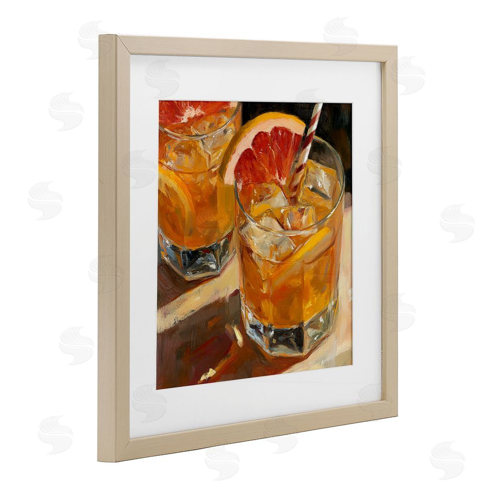 Petal Prints Design Grapefruit Cocktail with Ice Cubes Brown Framed Print Under Glass Wall Art