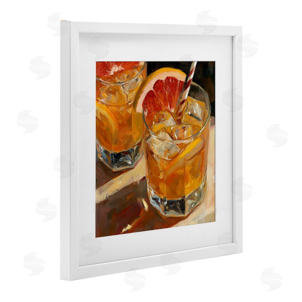 Petal Prints Design Grapefruit Cocktail with Ice Cubes White Framed Print Under Glass Wall Art