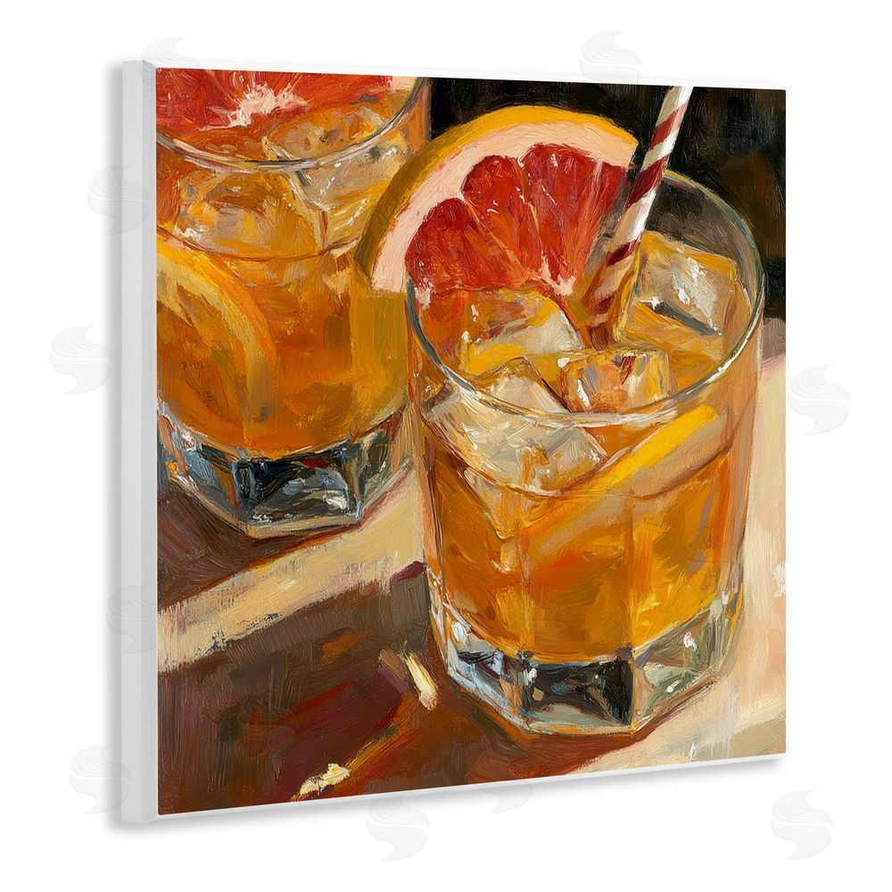 Petal Prints Design Grapefruit Cocktail with Ice Cubes Wall Plaque Home Decor Art Print