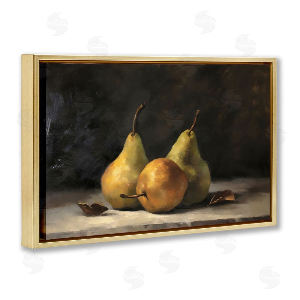 Creative Studio Three Pears on Marble Gold Floating Framed Canvas Wall Art Print