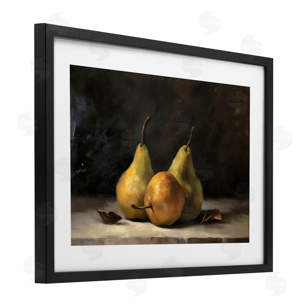 Creative Studio Three Pears on Marble Black Framed Print Under Glass with White Mat Wall Art